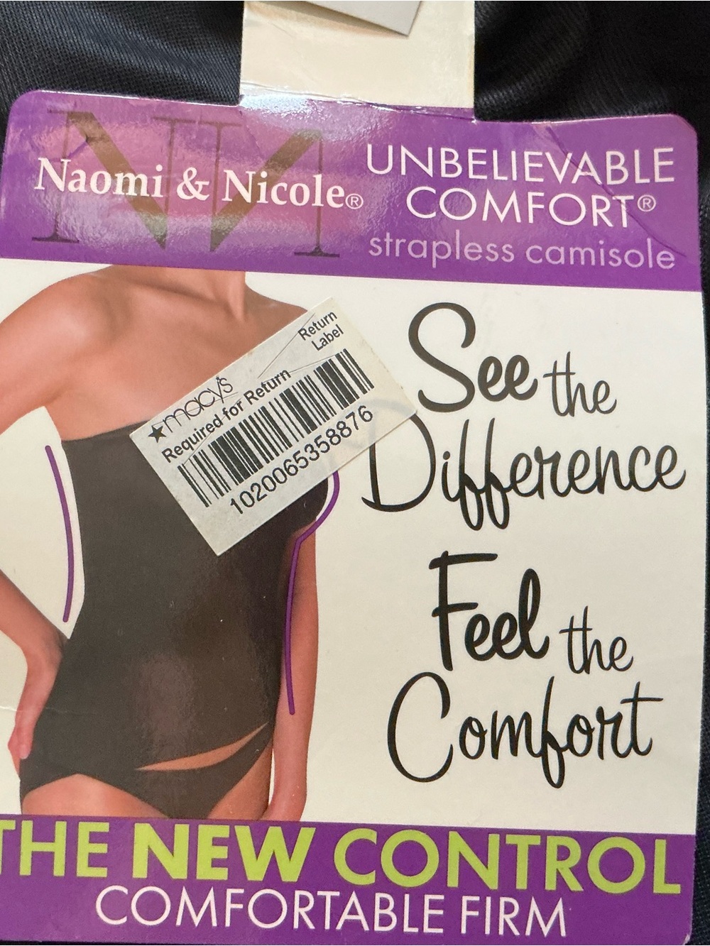 Naomi and Nicole unbelievable comfort strapless camisole black size 34B